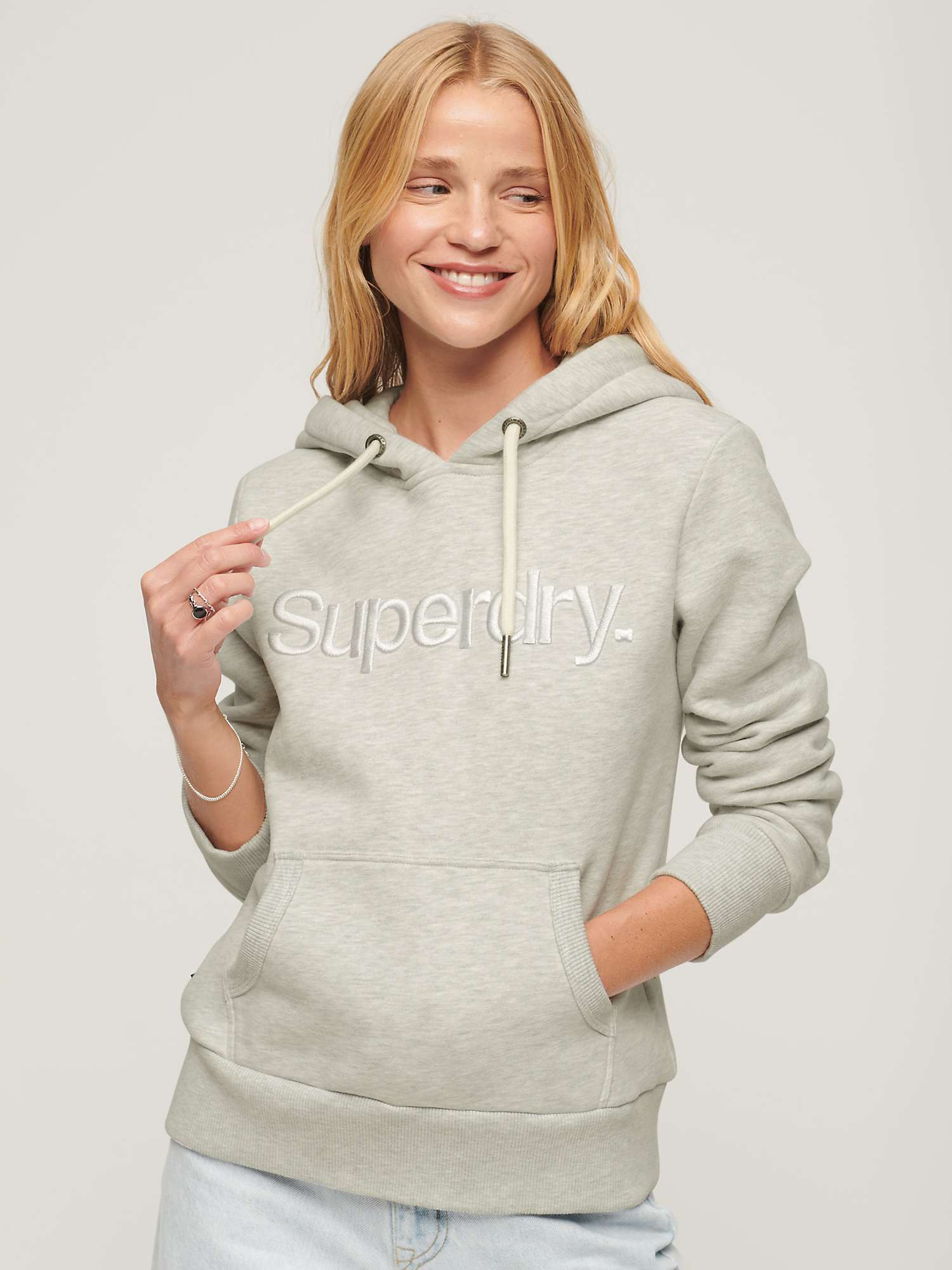 Buy Superdry Tonal Embroidered Logo Hoodie, Glacier Grey Marl Online at johnlewis.com