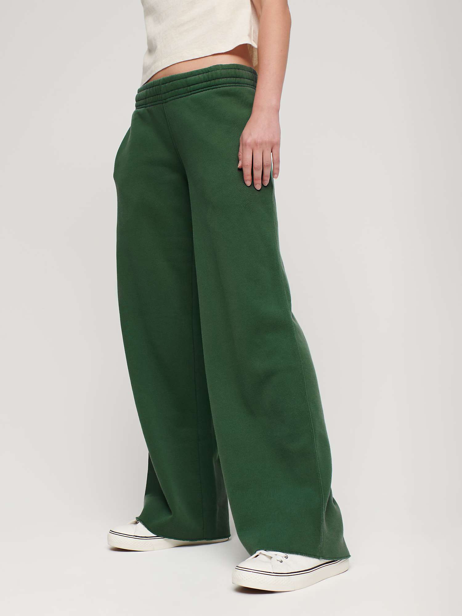 Superdry Wash Wide Leg Cotton Joggers, Pine Green at John Lewis & Partners