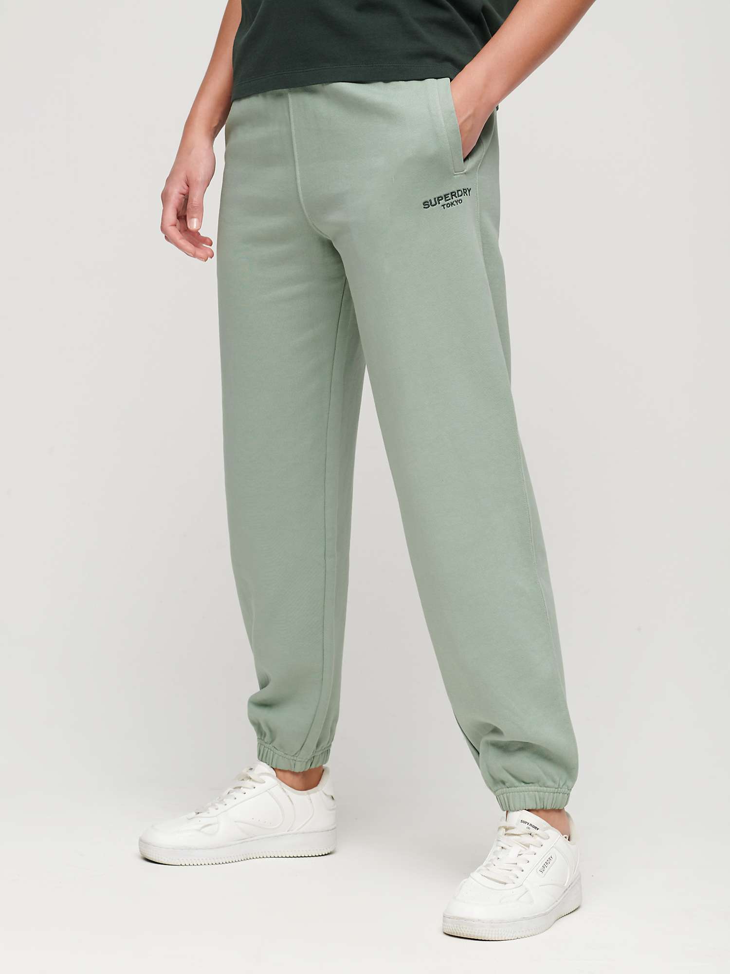 Superdry Embroidered Boyfriend Joggers, Light Jade Green at John Lewis ...