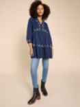 White Stuff Embroidered Tunic Top, Navy/Multi, Navy/Multi
