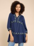 White Stuff Embroidered Tunic Top, Navy/Multi