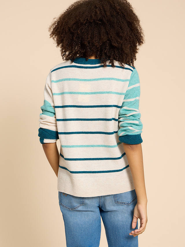 White Stuff Spot And Stripe Wool Blend Jumper, Teal/Multi