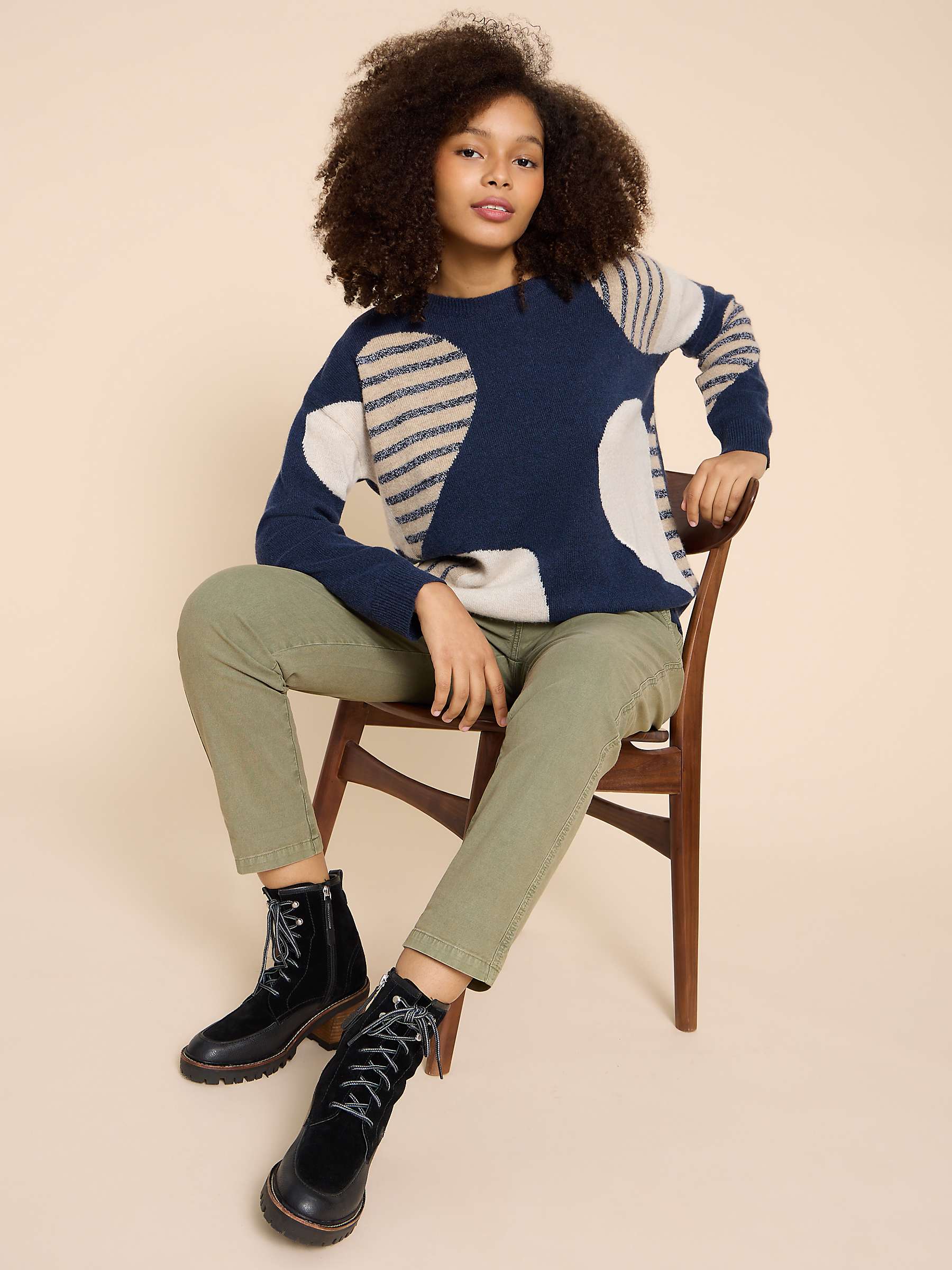 Buy White Stuff Amber Heart Wool Blend Jumper, Navy/Multi Online at johnlewis.com