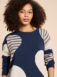 White Stuff Amber Heart Wool Blend Jumper, Navy/Multi