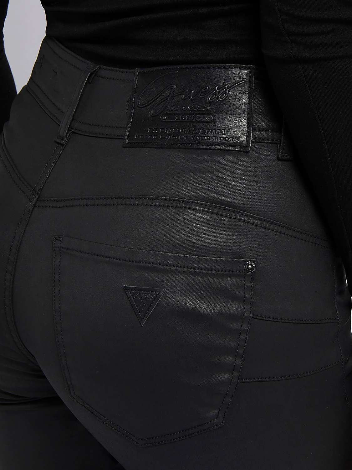Buy GUESS Shape Up High-Rise Denim Jeans, Black Online at johnlewis.com