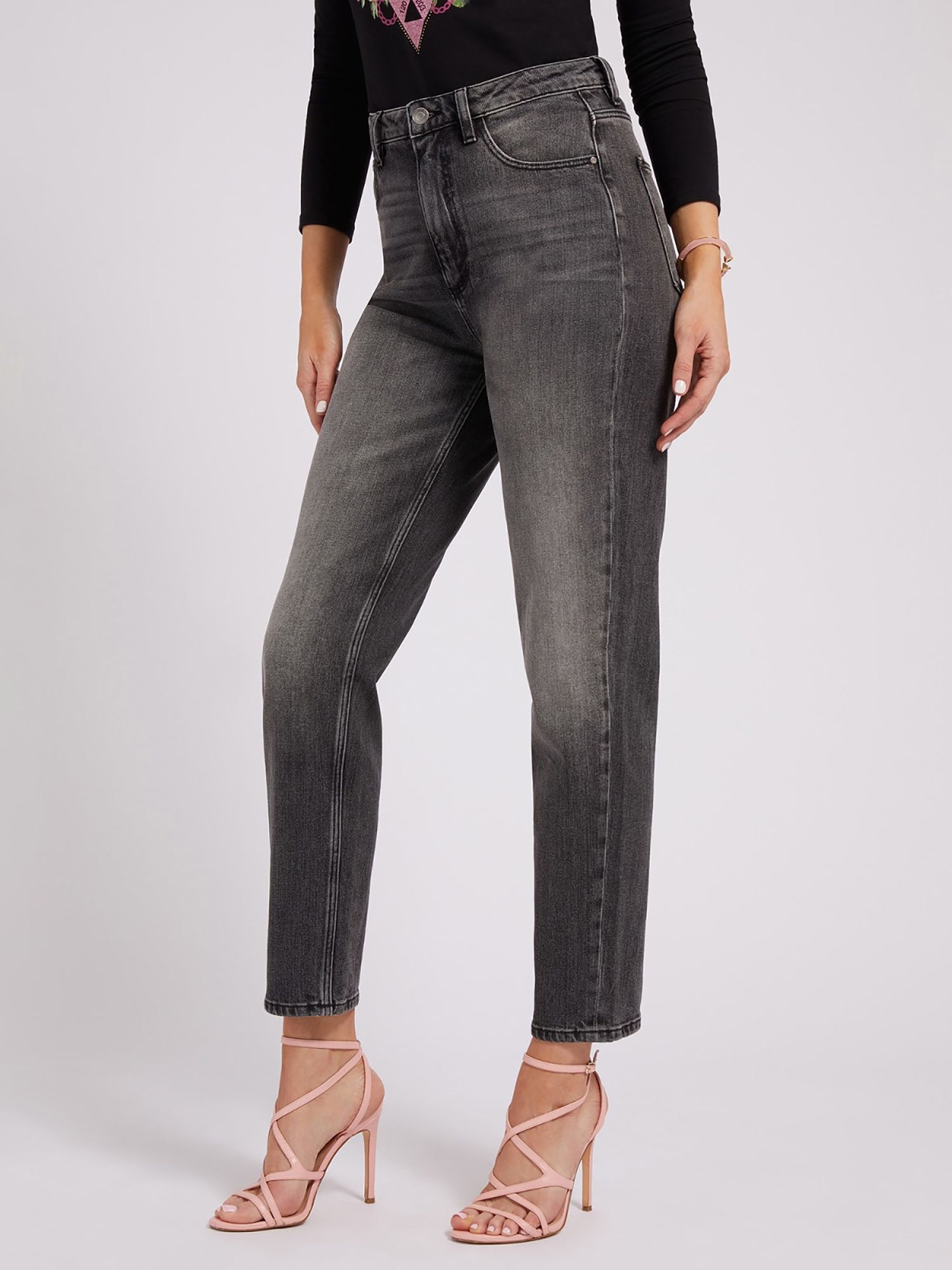 GUESS Mom Fit Denim Jeans, Dark Grey at John Lewis & Partners