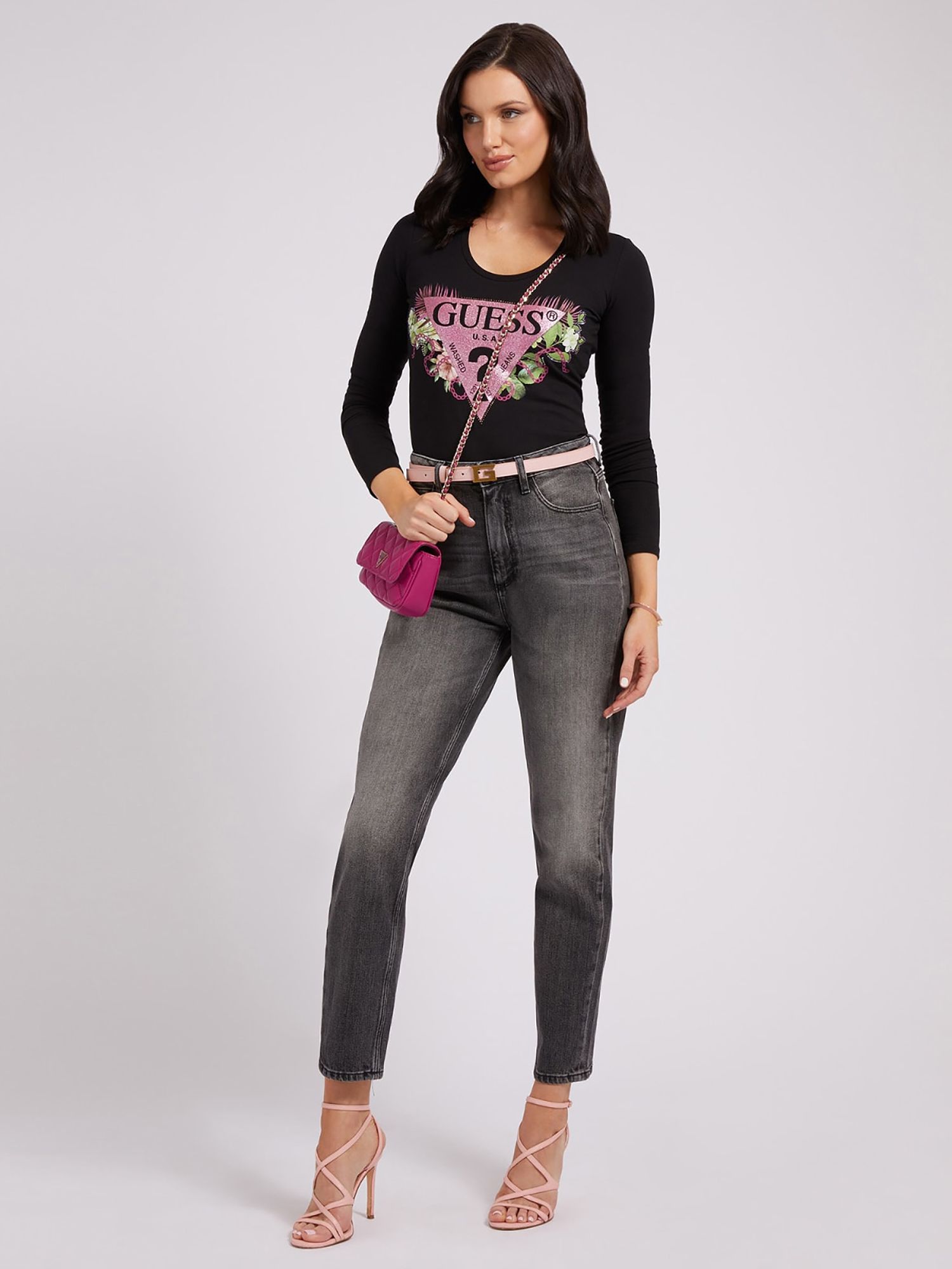 GUESS Mom Fit Denim Jeans, Dark Grey, W26/L29