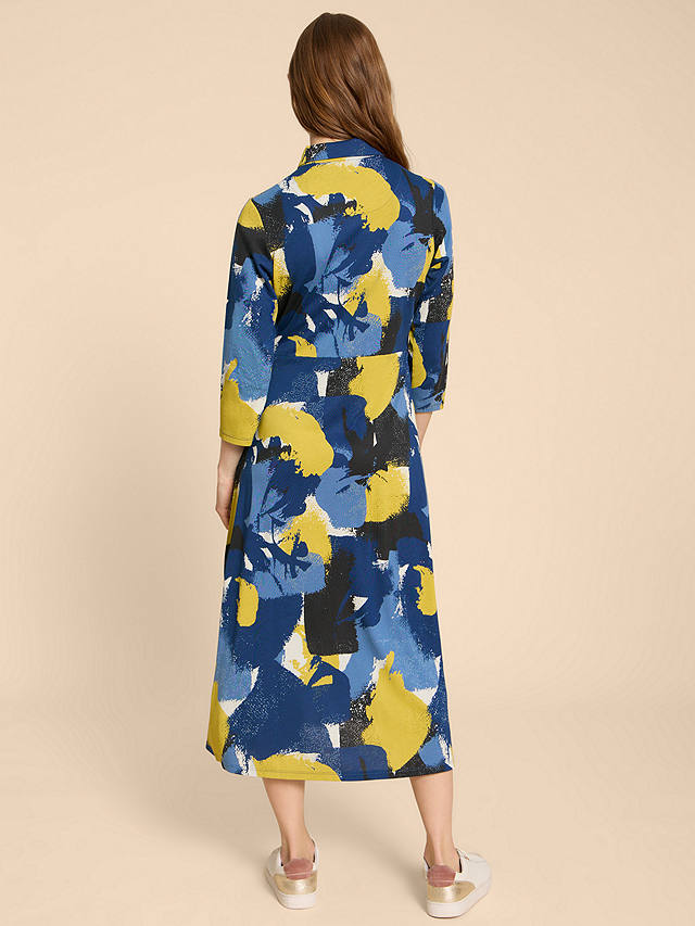 White Stuff Abstract Print Midi Jersey Shirt Dress, Multi