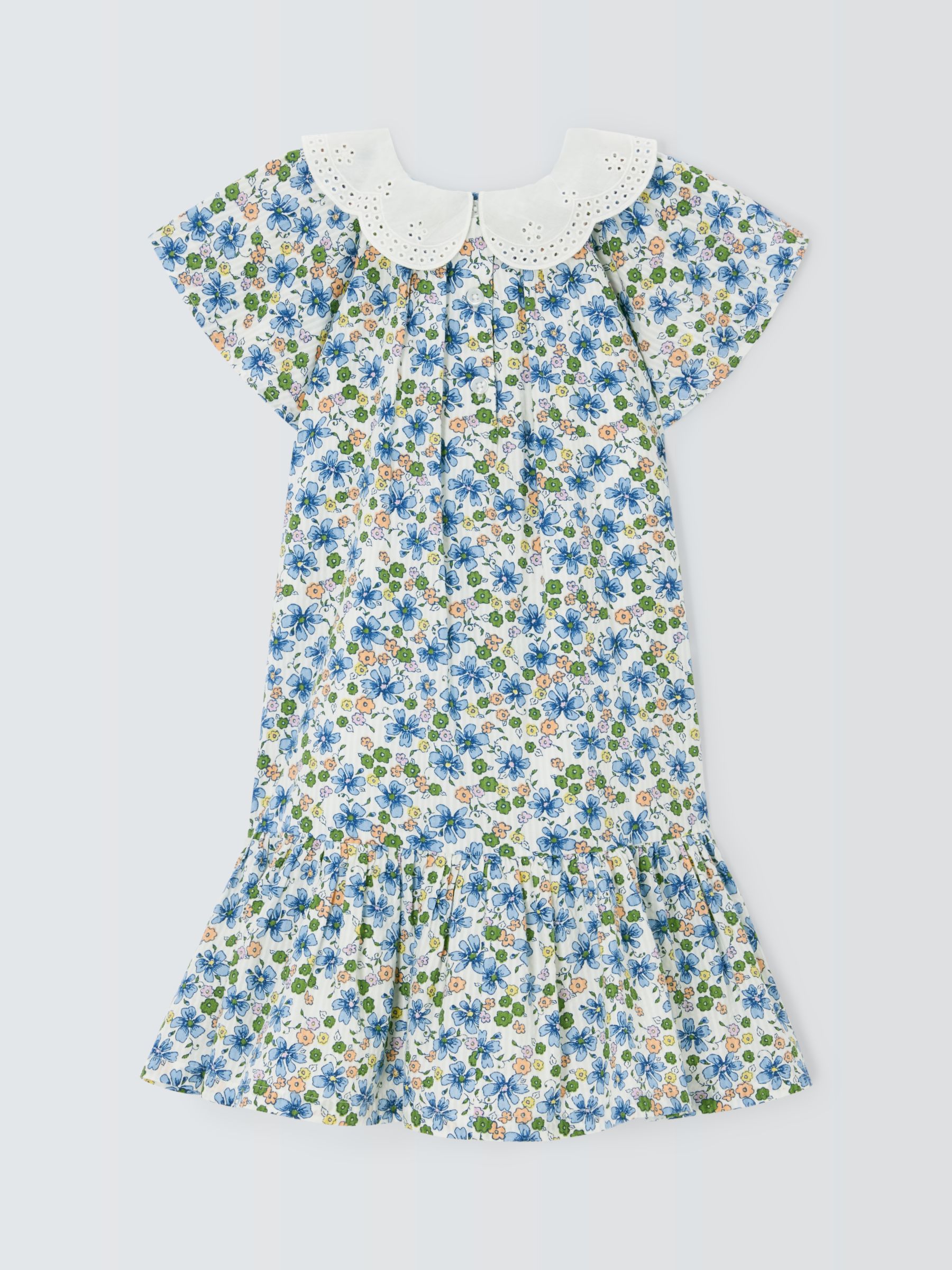 John Lewis Kids' Floral Broderie Anglaise Collar Dress, Multi, 4 years