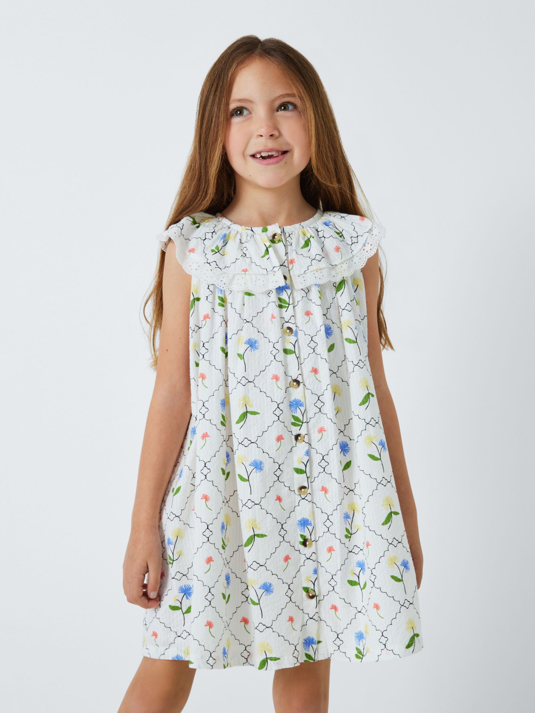 John Lewis Kids' Floral Sleeveless Dress, Gardenia, 9 years