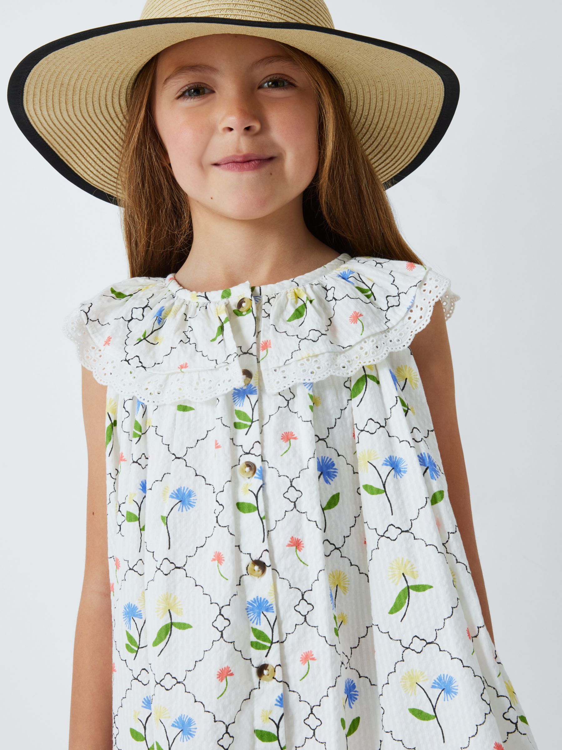 John Lewis Kids' Floral Sleeveless Dress, Gardenia, 9 years