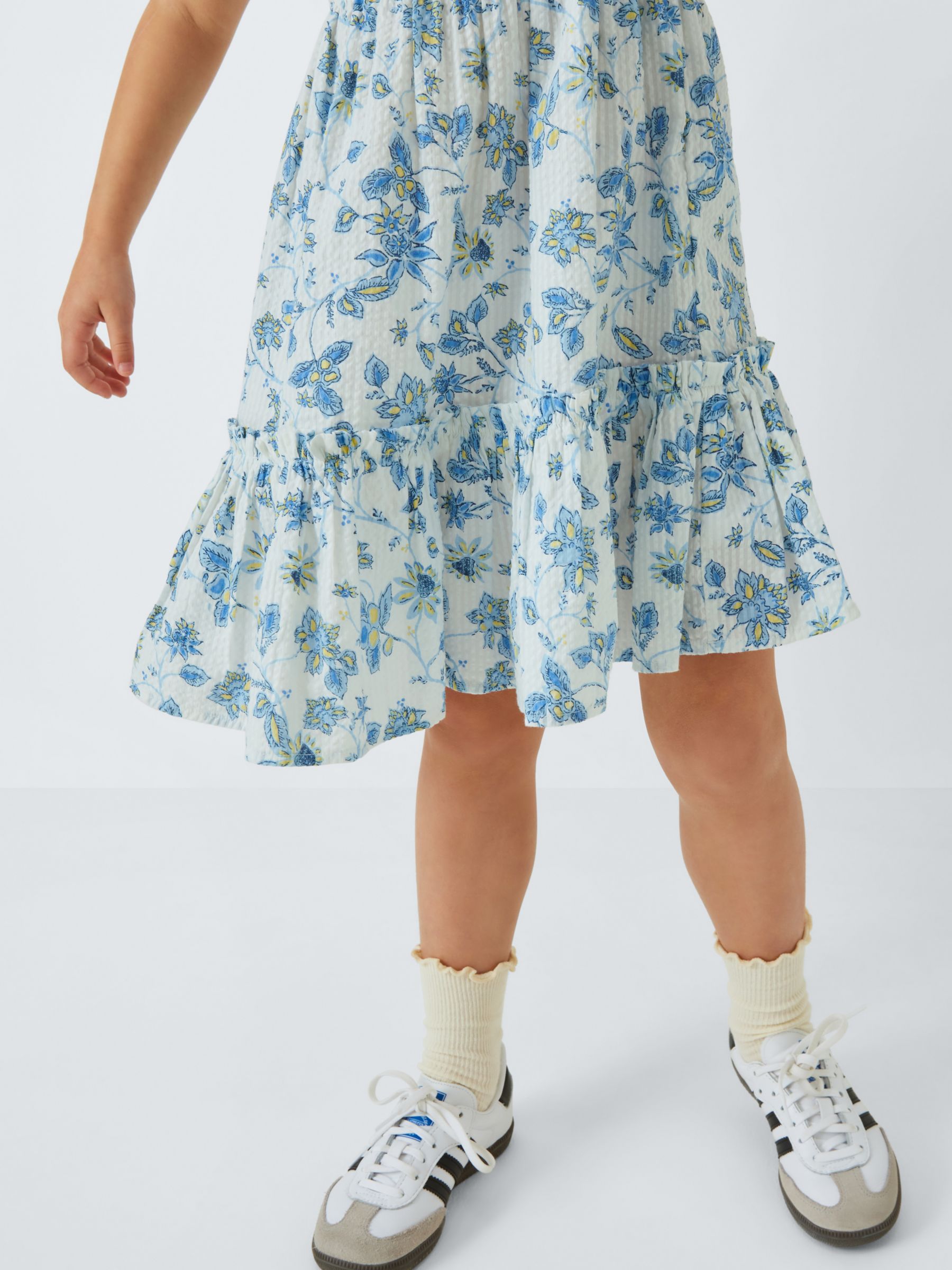 John Lewis Kids' Floral Ruffle Hem Sun Dress, Gardenia, 7 years