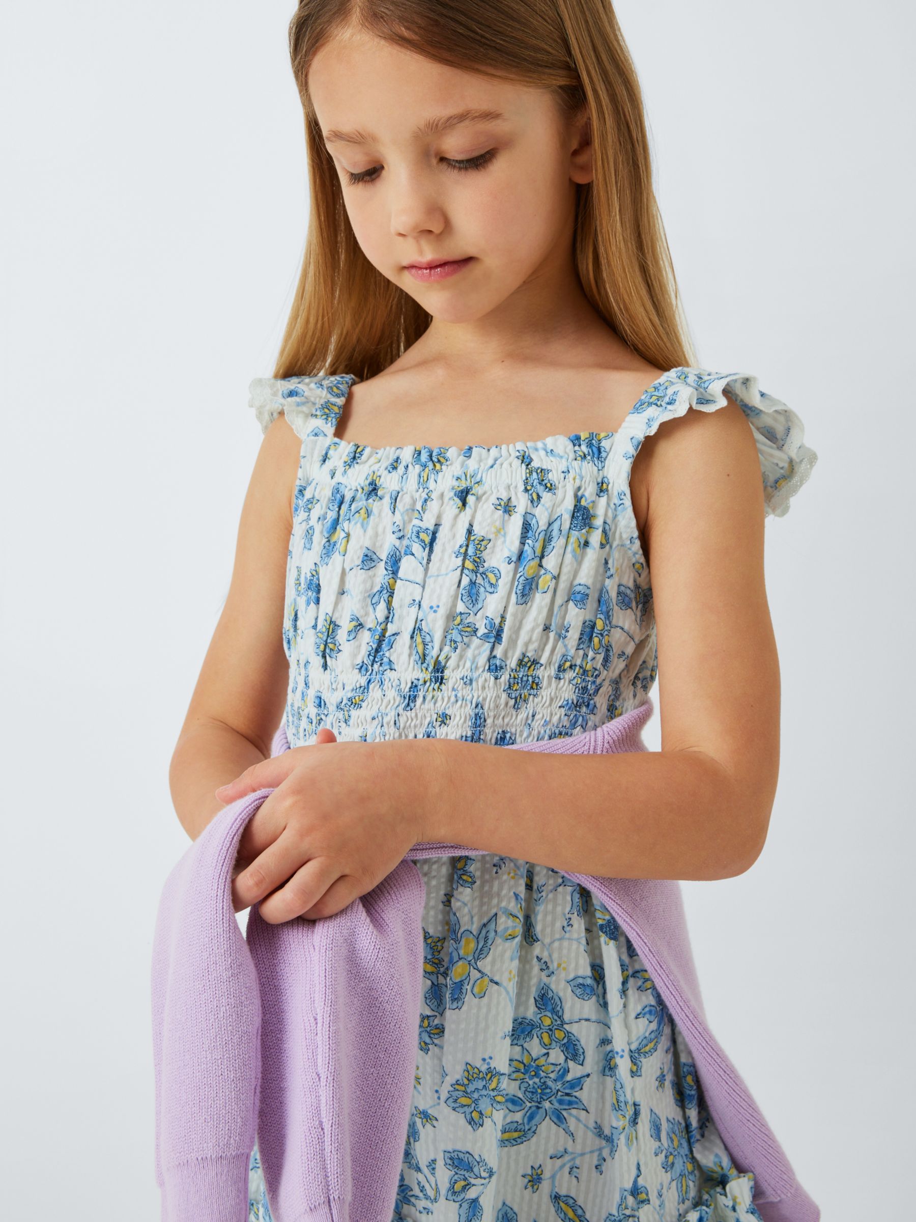 Buy John Lewis Kids' Floral Ruffle Hem Sun Dress, Gardenia Online at johnlewis.com