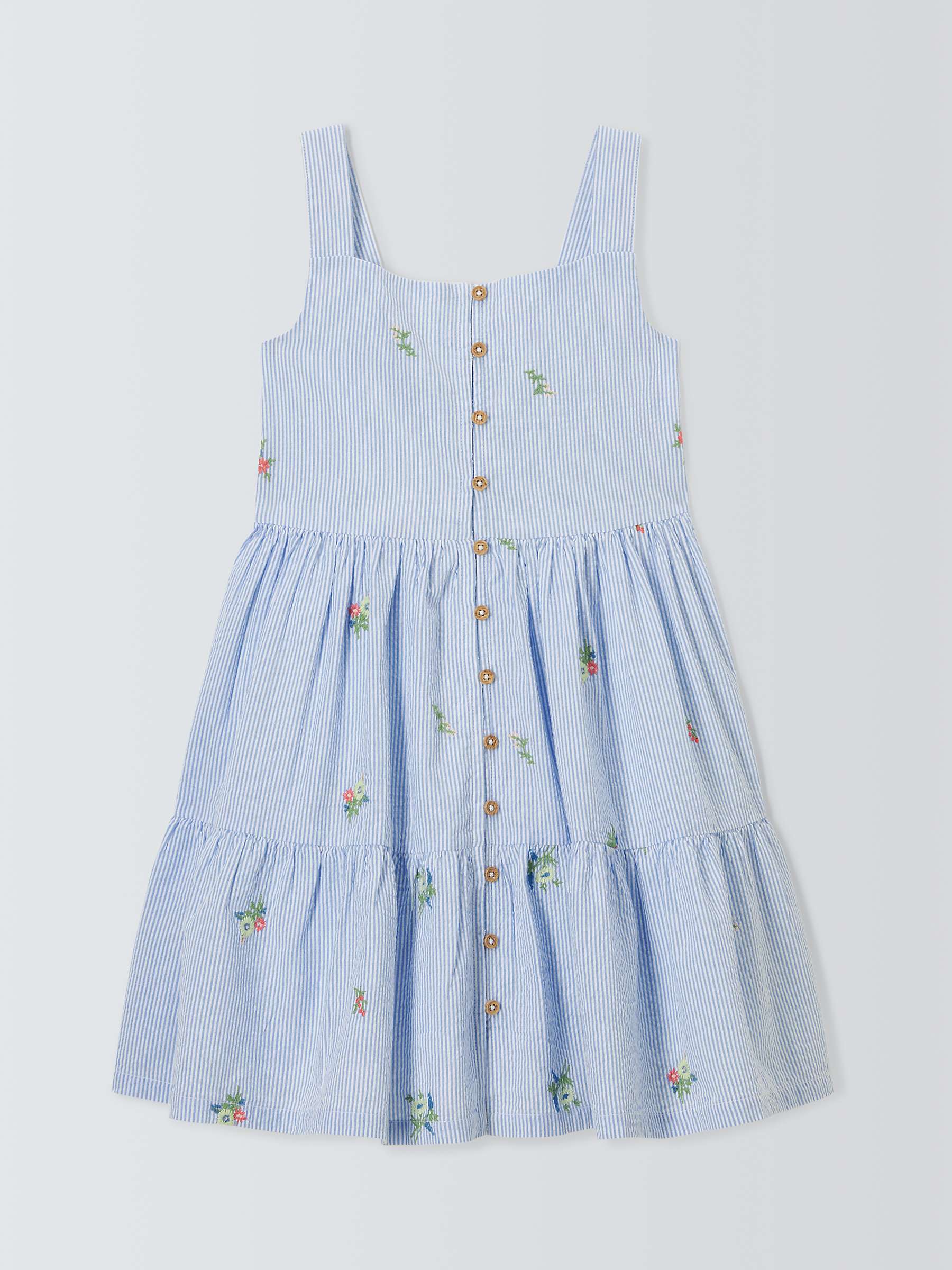 Buy John Lewis Kids' Pinstripe Embroided Tiered Dress, Blue/White Online at johnlewis.com