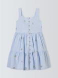 John Lewis Kids' Pinstripe Embroided Tiered Dress, Blue/White