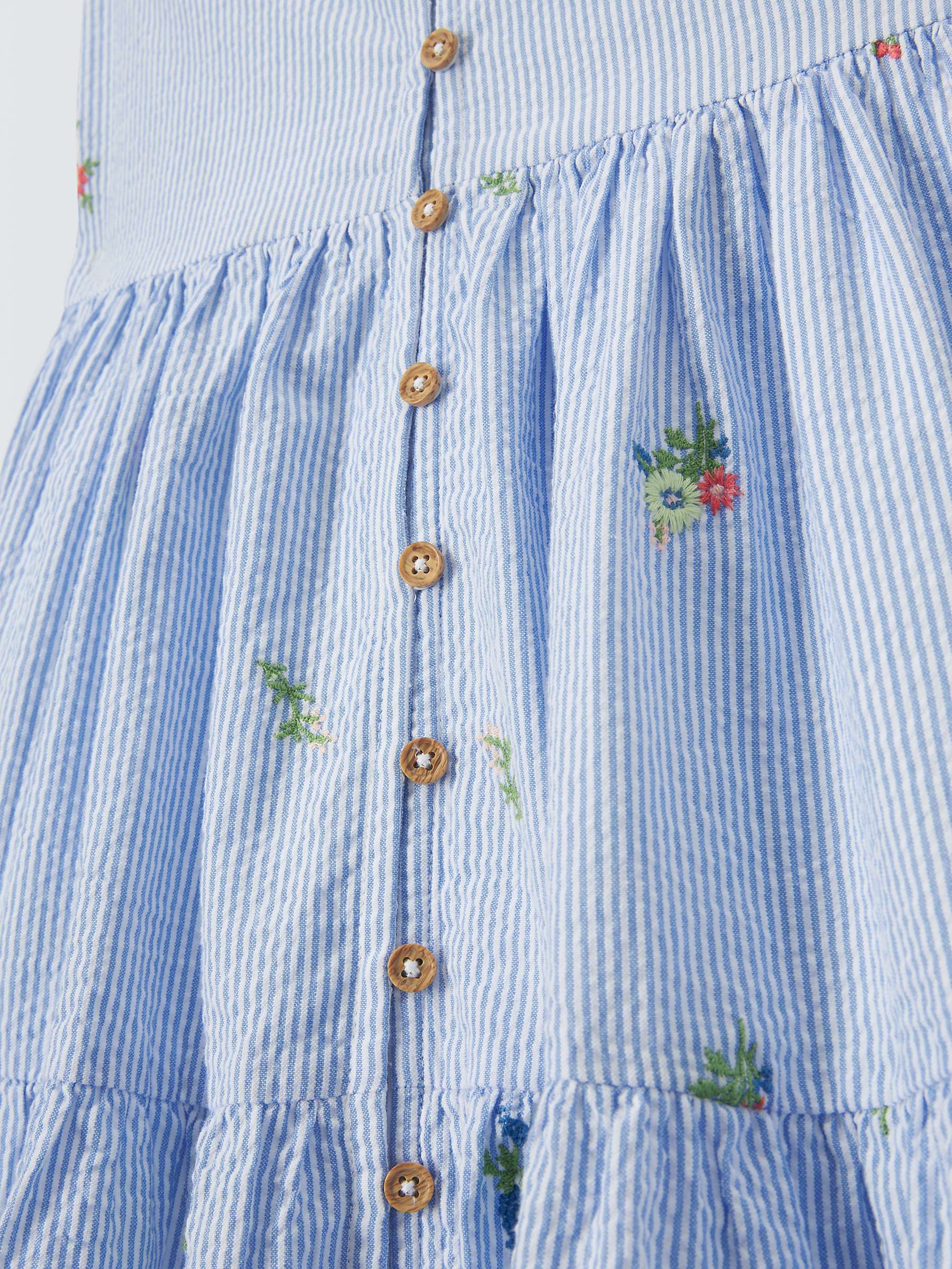 Buy John Lewis Kids' Pinstripe Embroided Tiered Dress, Blue/White Online at johnlewis.com