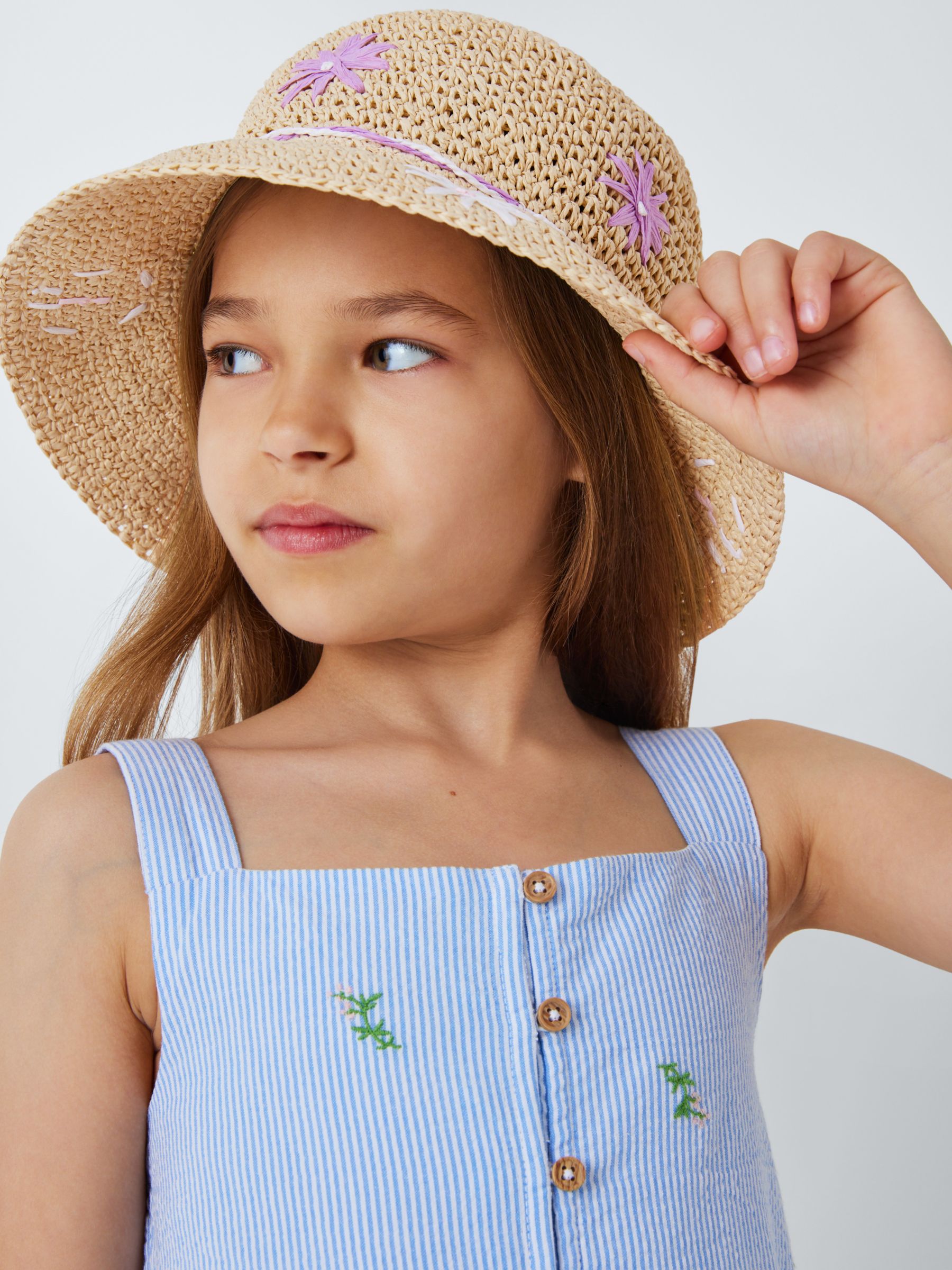 Buy John Lewis Kids' Pinstripe Embroided Tiered Dress, Blue/White Online at johnlewis.com