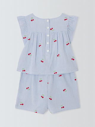 John Lewis Kids' Embroidered Cherry Stripe Print Playsuit, Blue/White