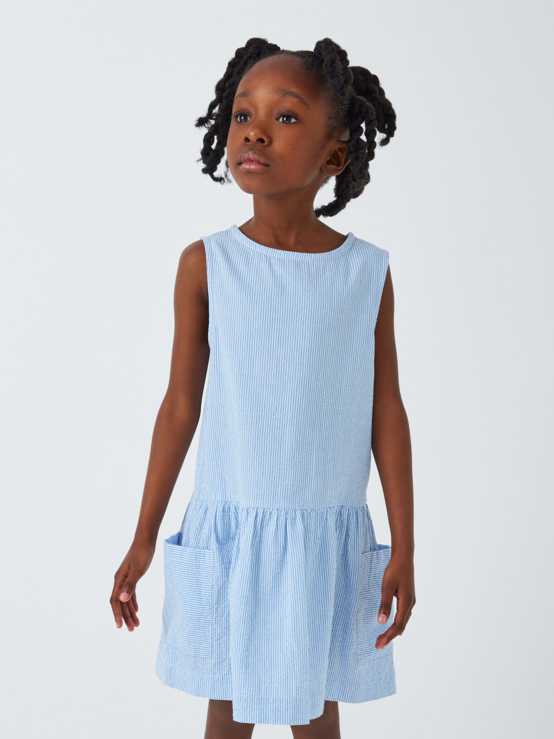 John Lewis Kids' Stripe Woven Dress, Blue, 2 years