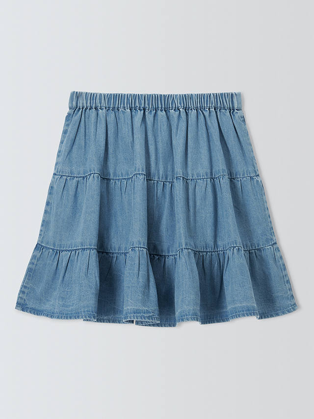 John Lewis Kids' Tiered Denim Skirt, Chambray Blue
