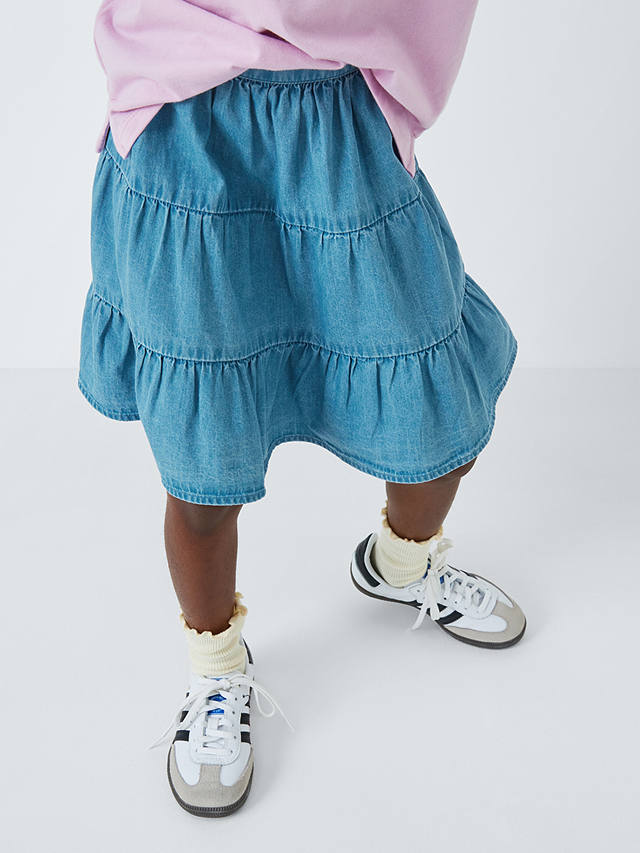 John Lewis Kids' Tiered Denim Skirt, Chambray Blue