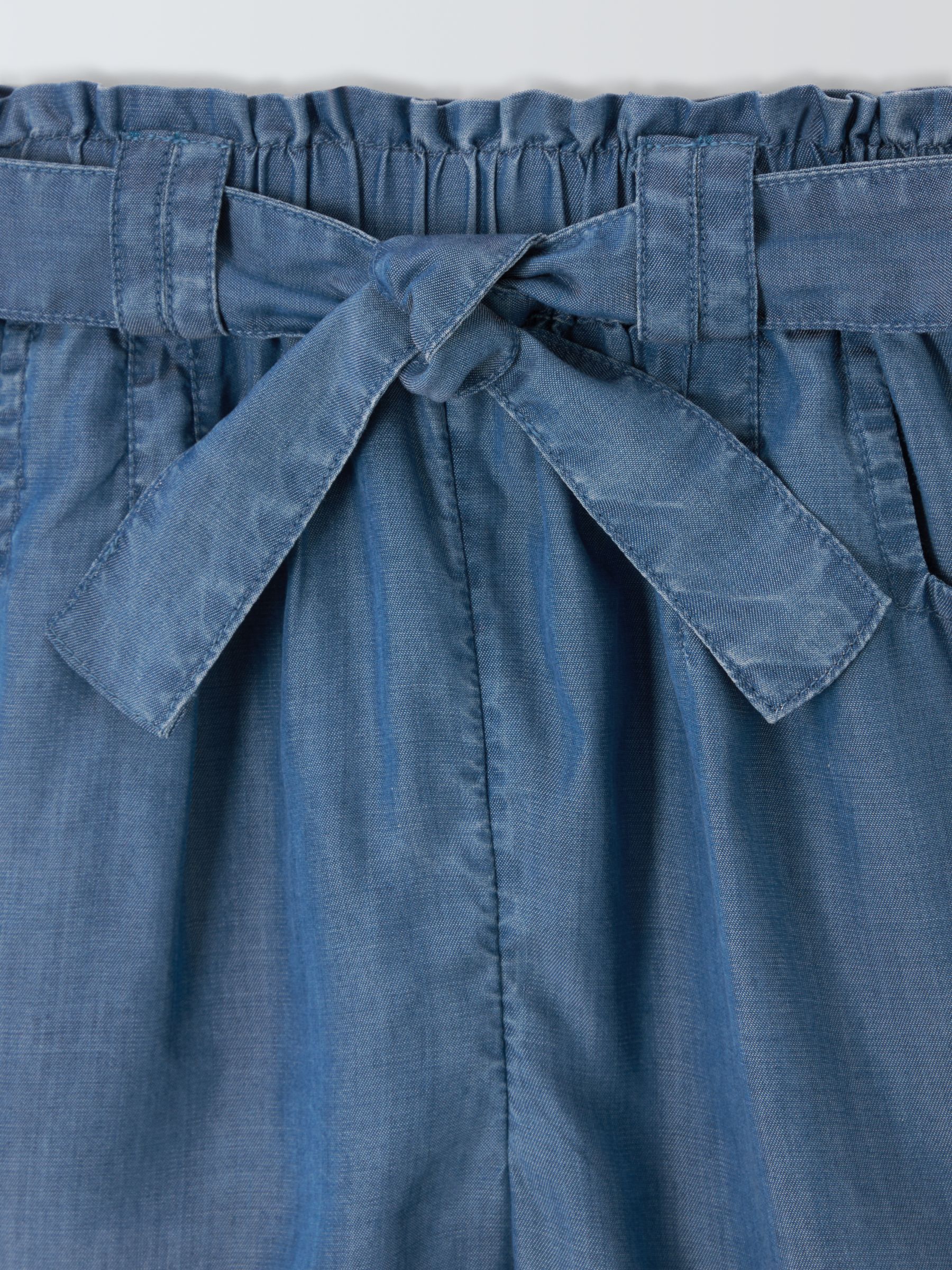 John Lewis Kids' Chambray Tie Waist Shorts, Blue Chambray, 7 years