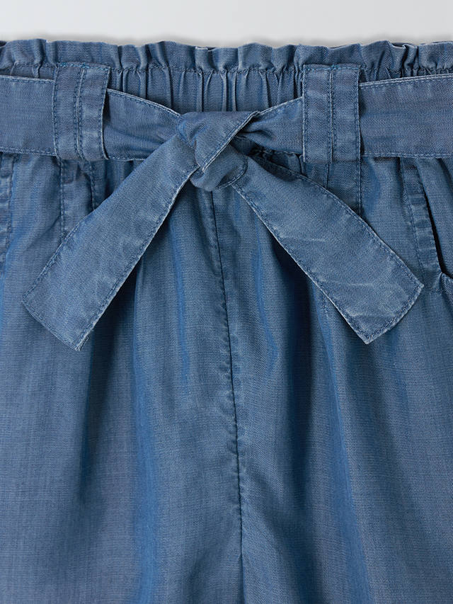 John Lewis Kids' Chambray Tie Waist Shorts, Blue Chambray