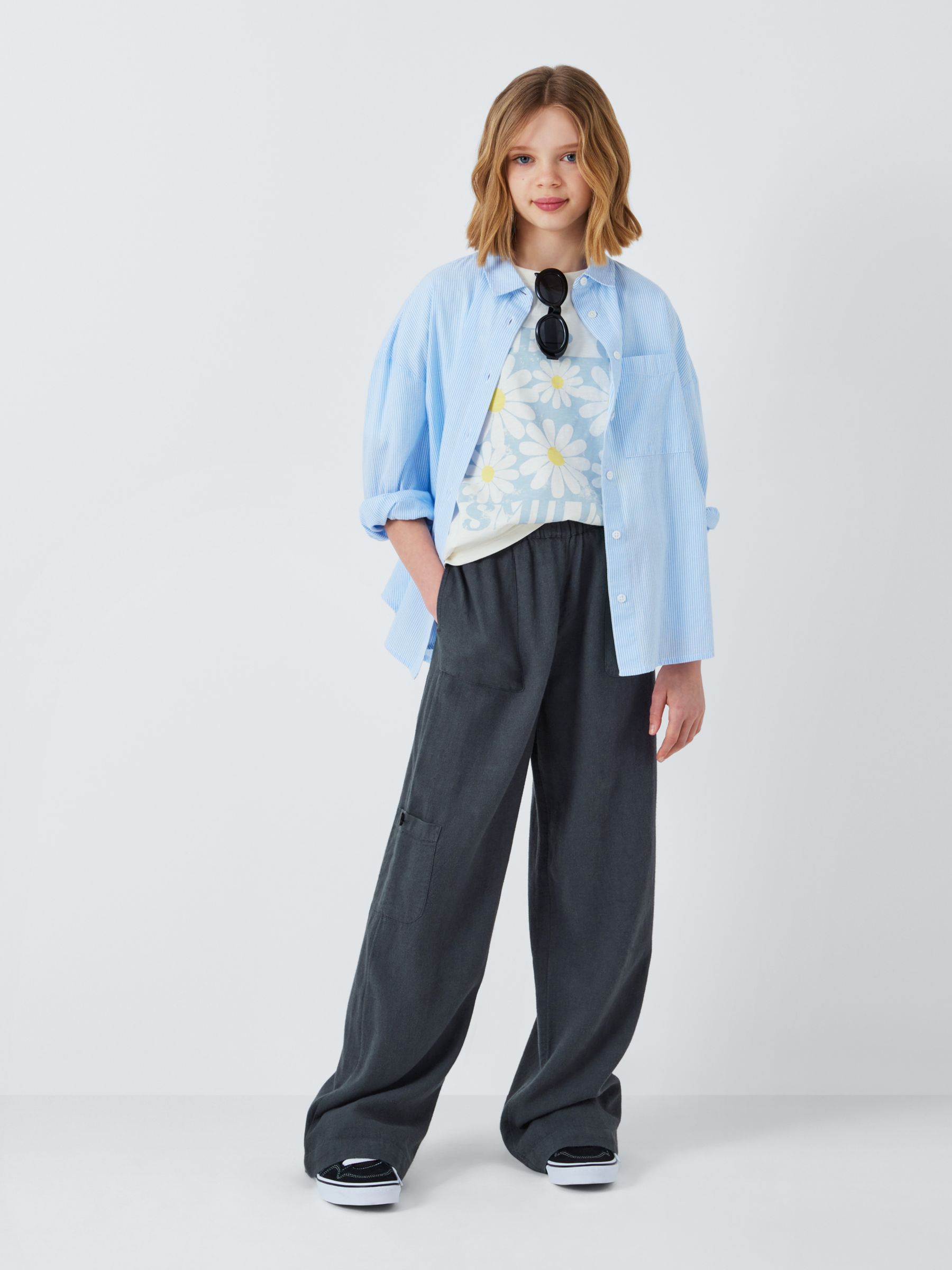 Buy John Lewis Kids' Linen Blend Woven Trousers, Charcoal Online at johnlewis.com