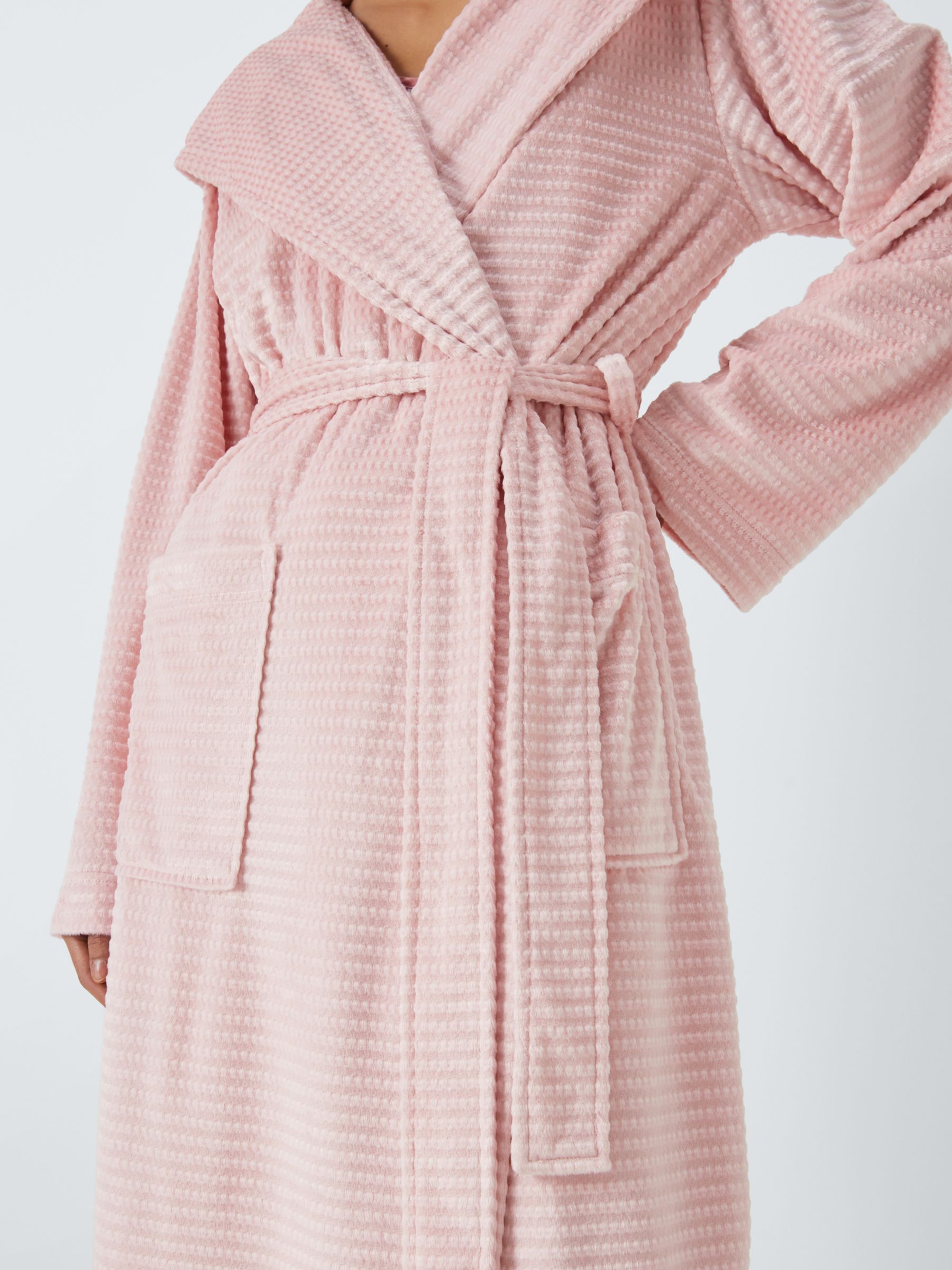 John Lewis Jemma Micro Rib Dressing Gown, Pink, S