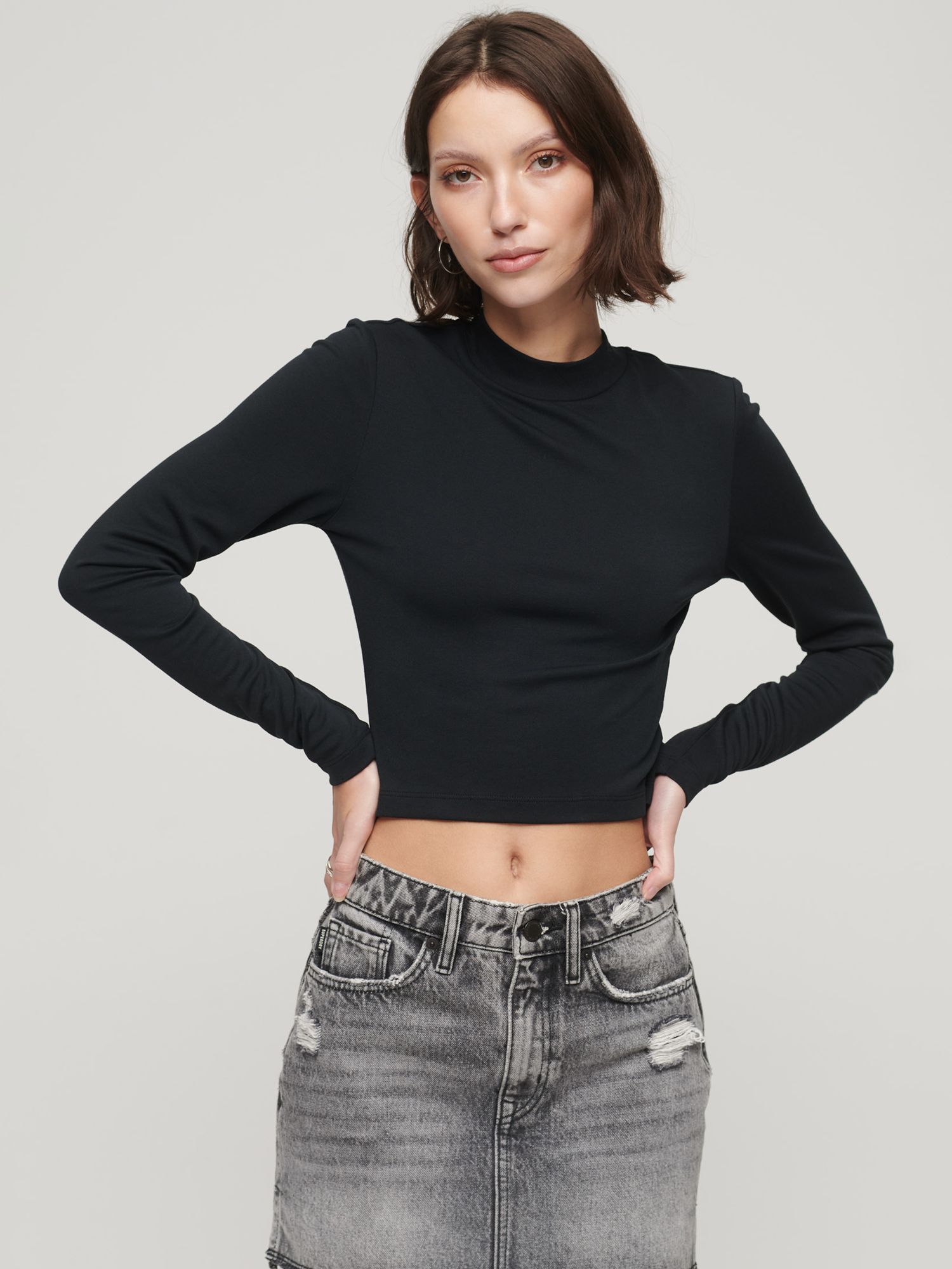 Superdry Long Sleeve Jersey Open Back Top, Black at John Lewis & Partners