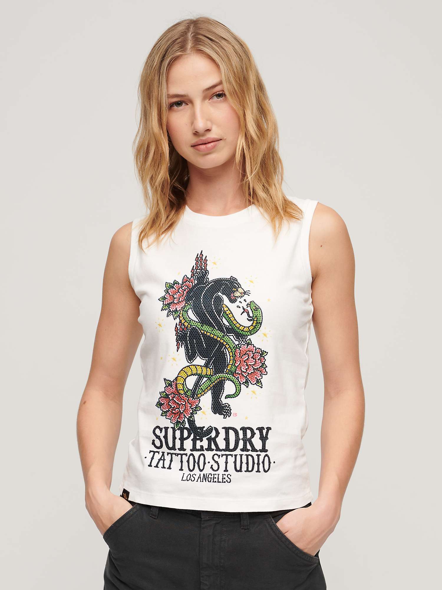Buy Superdry Tattoo Rhinestone Vest, Ecru Online at johnlewis.com