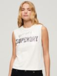 Superdry Embellished Archive Fitted Tank Top, Ecru