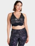 Sweaty Betty Goddess Contour Plunge Sports Bra, Black Speckle Foil Print