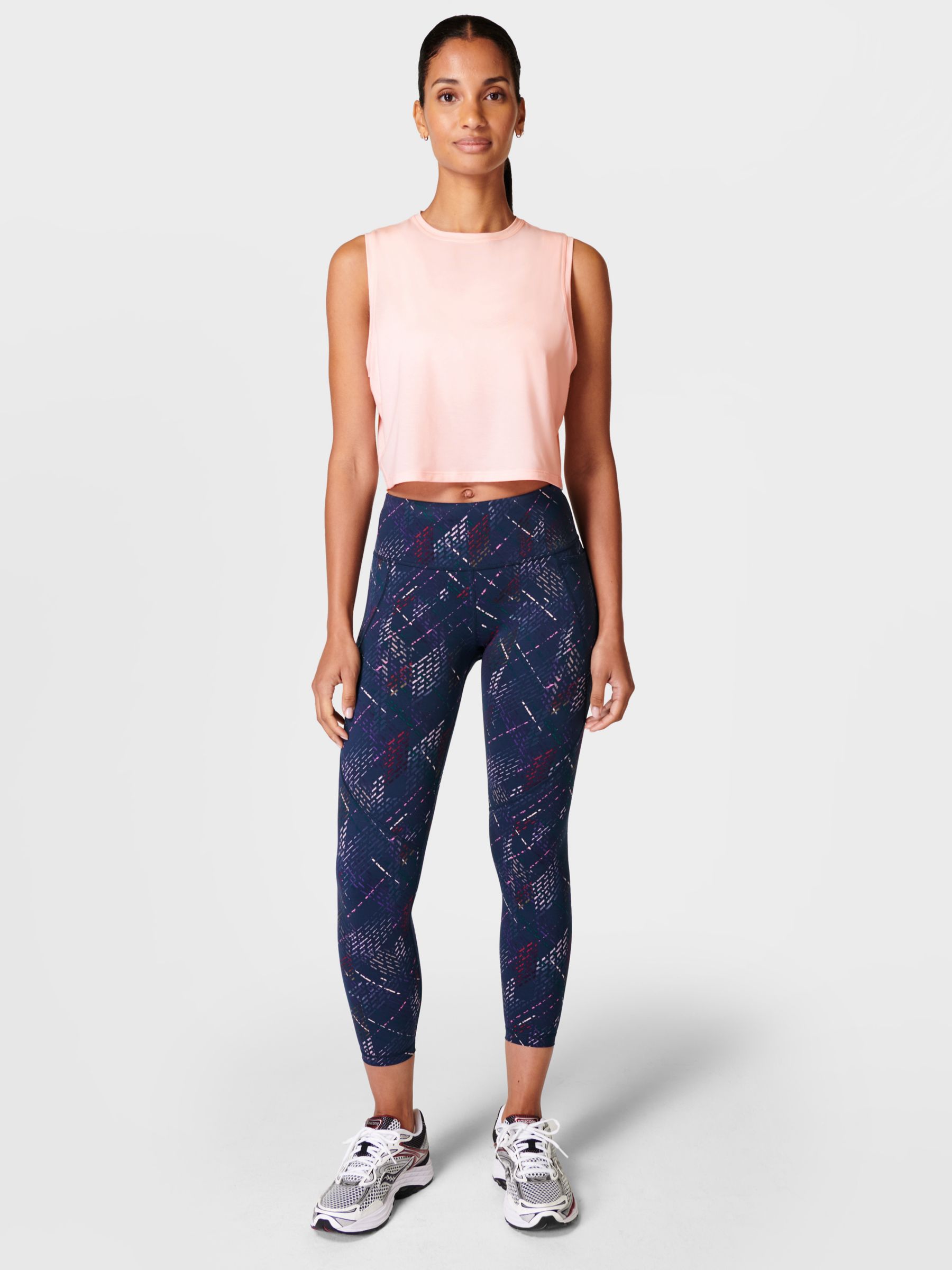 Sweaty Betty Power 7/8 Gym Leggings, Blue Deconstructed Check at