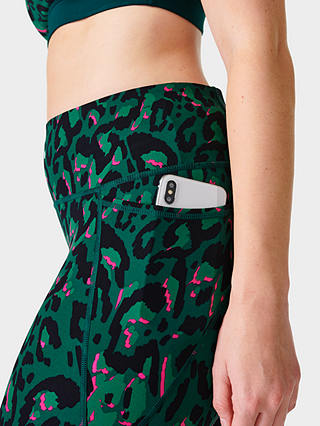 Sweaty Betty Power 7/8 Gym Leggings, Green Brushed Leopard Print