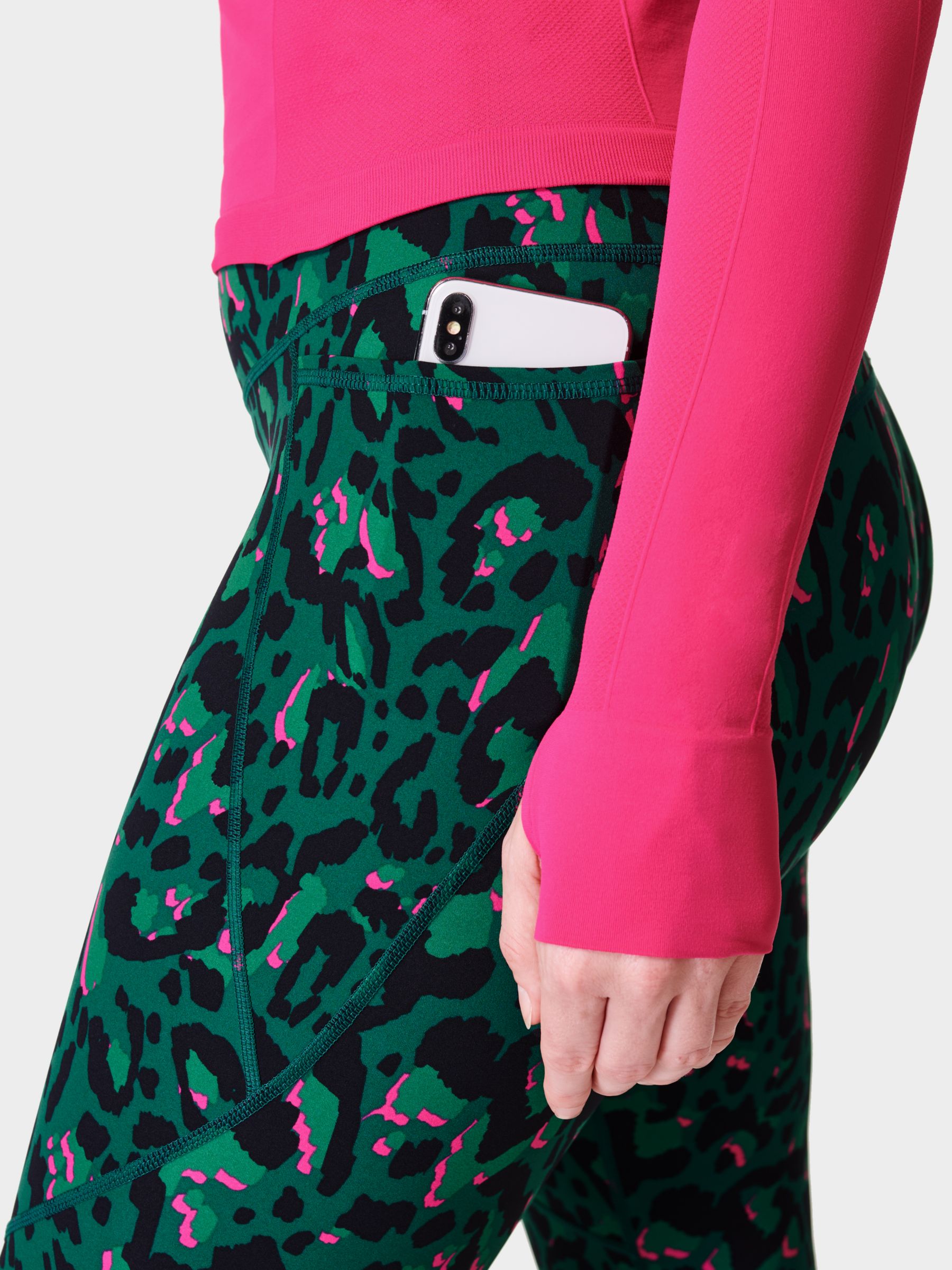 Sweaty Betty Power Gym Leggings, Green Brushed Leopard Print, XXS