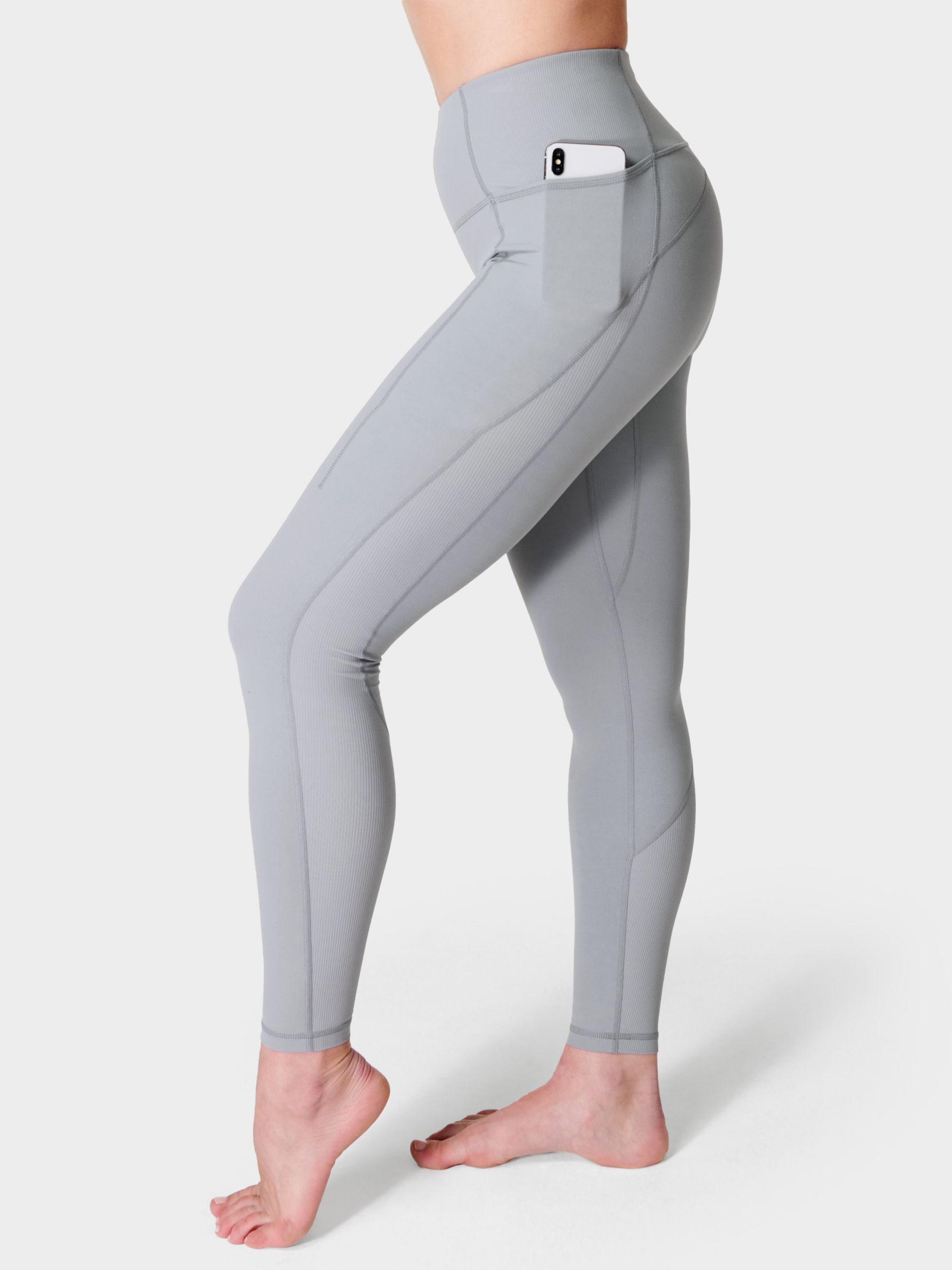 Sweaty Betty Super Soft Rib Yoga Leggings, Neutral Flow Grey, XXS