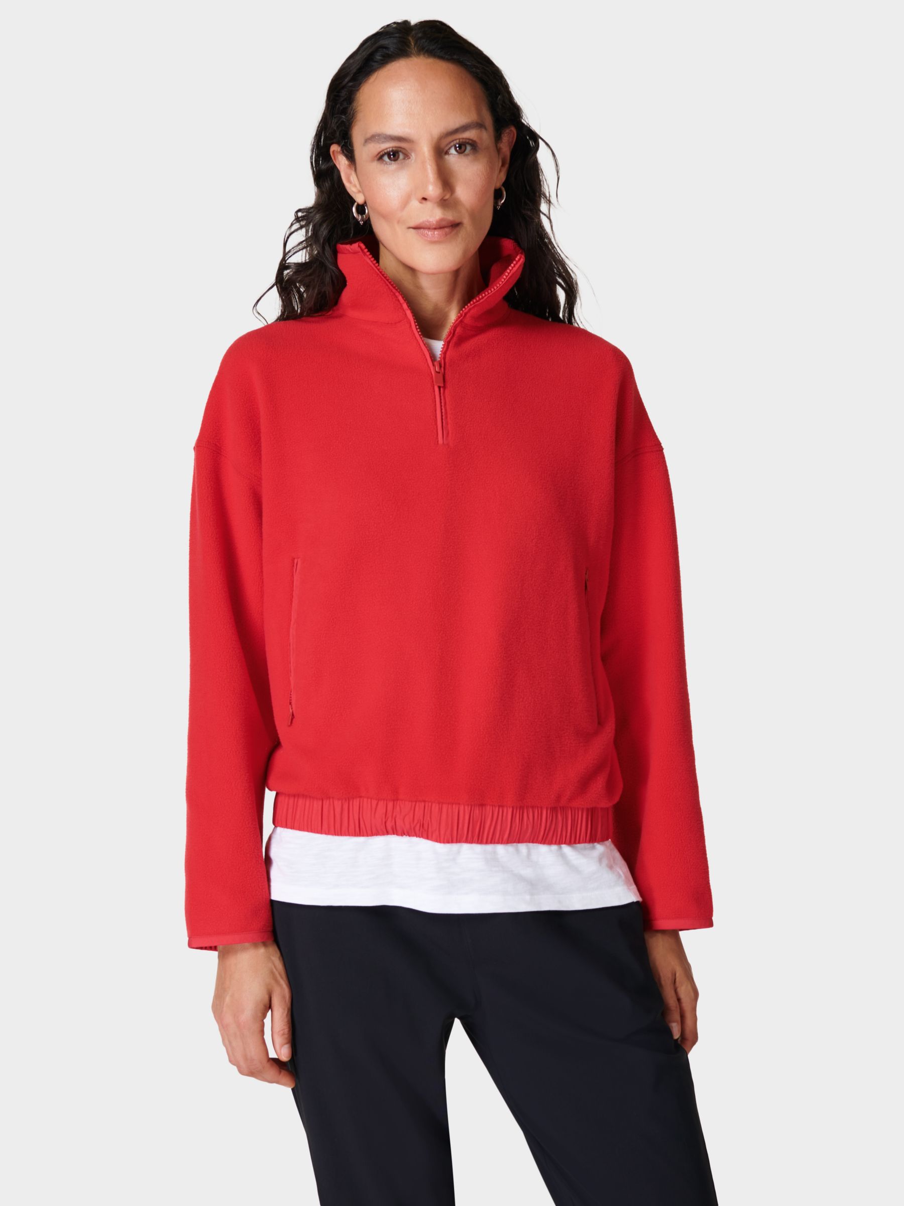 Sweaty Betty Mallow Half Zip Sweatshirt, Vivid Red at John Lewis