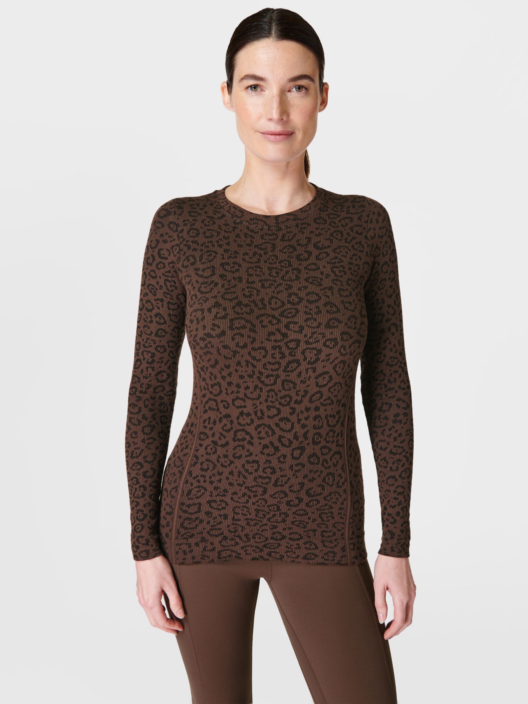 Sweaty Betty Glisten Seamless Gym Top, Brown Leopard Mark Print at John  Lewis & Partners
