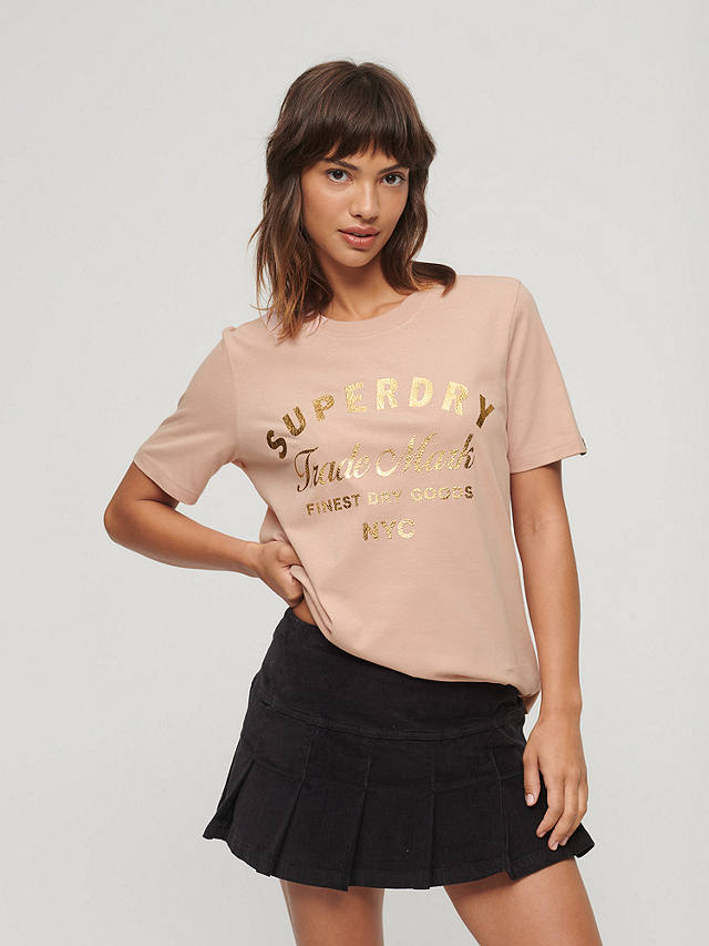 Superdry Luxe Metallic Logo T-Shirt, Pink/Multi