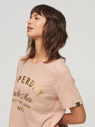 Superdry Luxe Metallic Logo T-Shirt, Pink/Multi