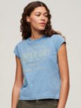 Superdry Cap Sleeved Graphic T-Shirt, Bleach Indigo Wash