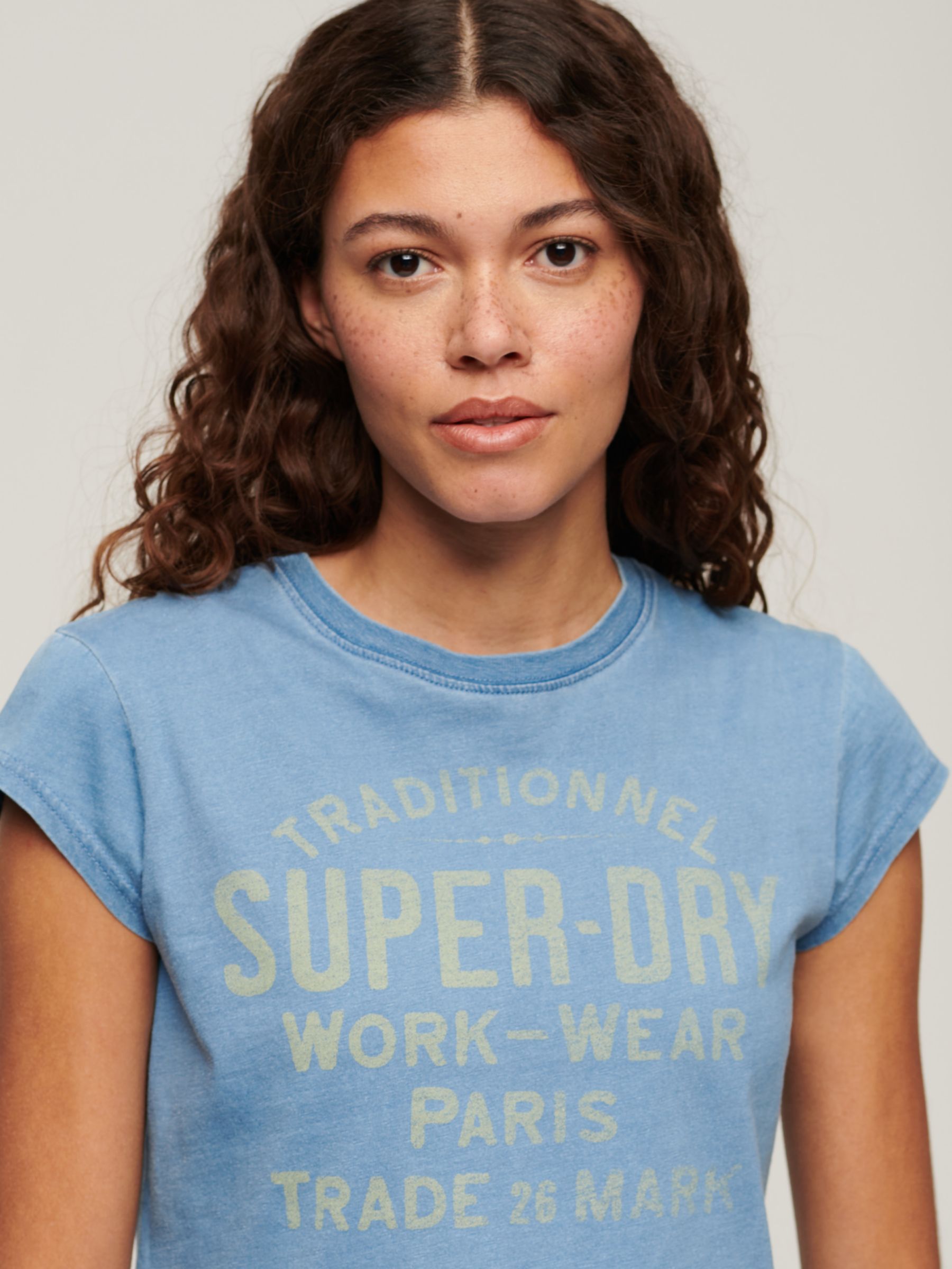 Buy Superdry Cap Sleeved Graphic T-Shirt, Bleach Indigo Wash Online at johnlewis.com