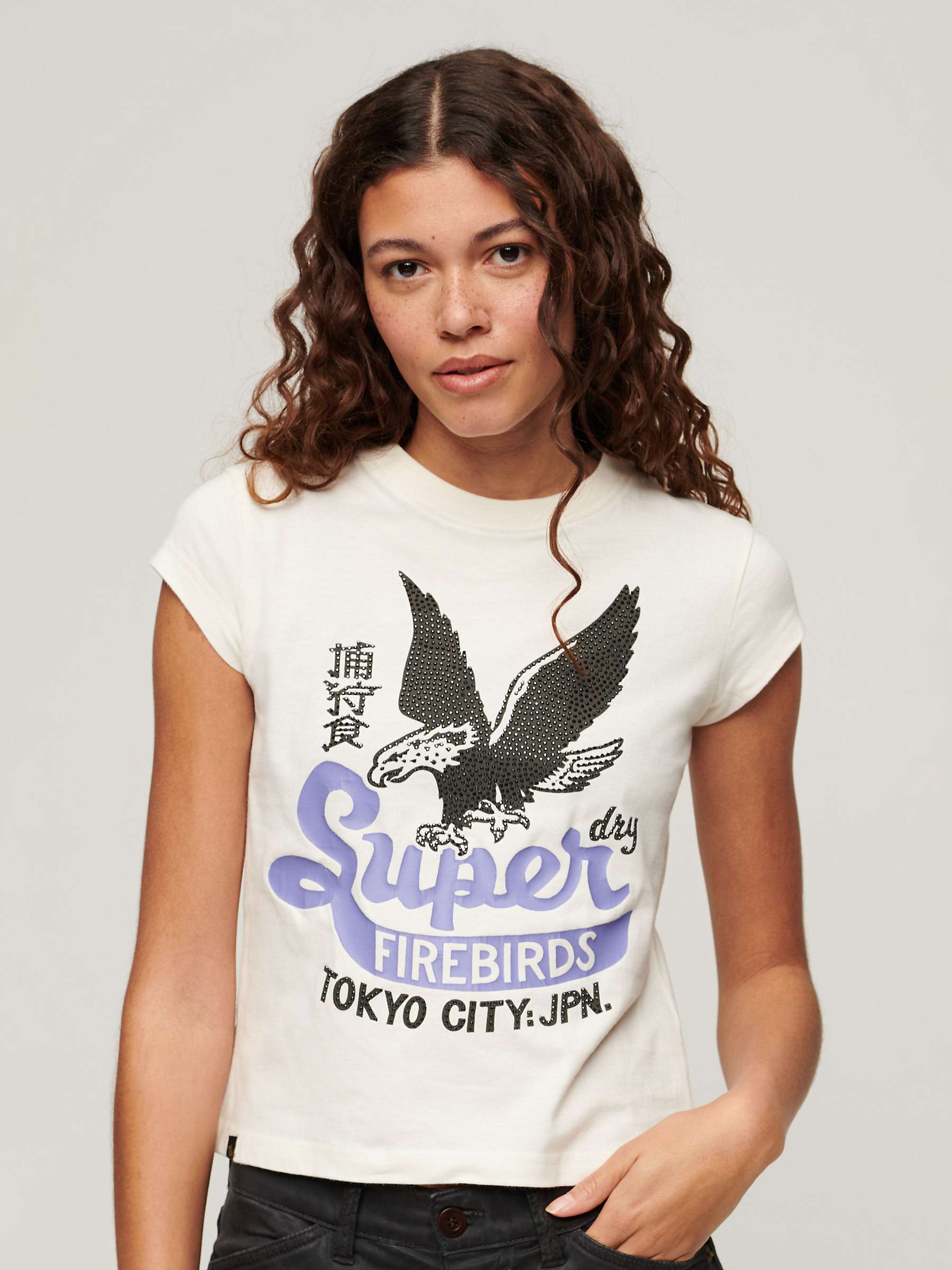 Buy Superdry Embroidered Cap Sleeve T-Shirt, Winter White Online at johnlewis.com