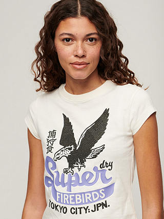 Superdry Embroidered Cap Sleeve T-Shirt, Winter White