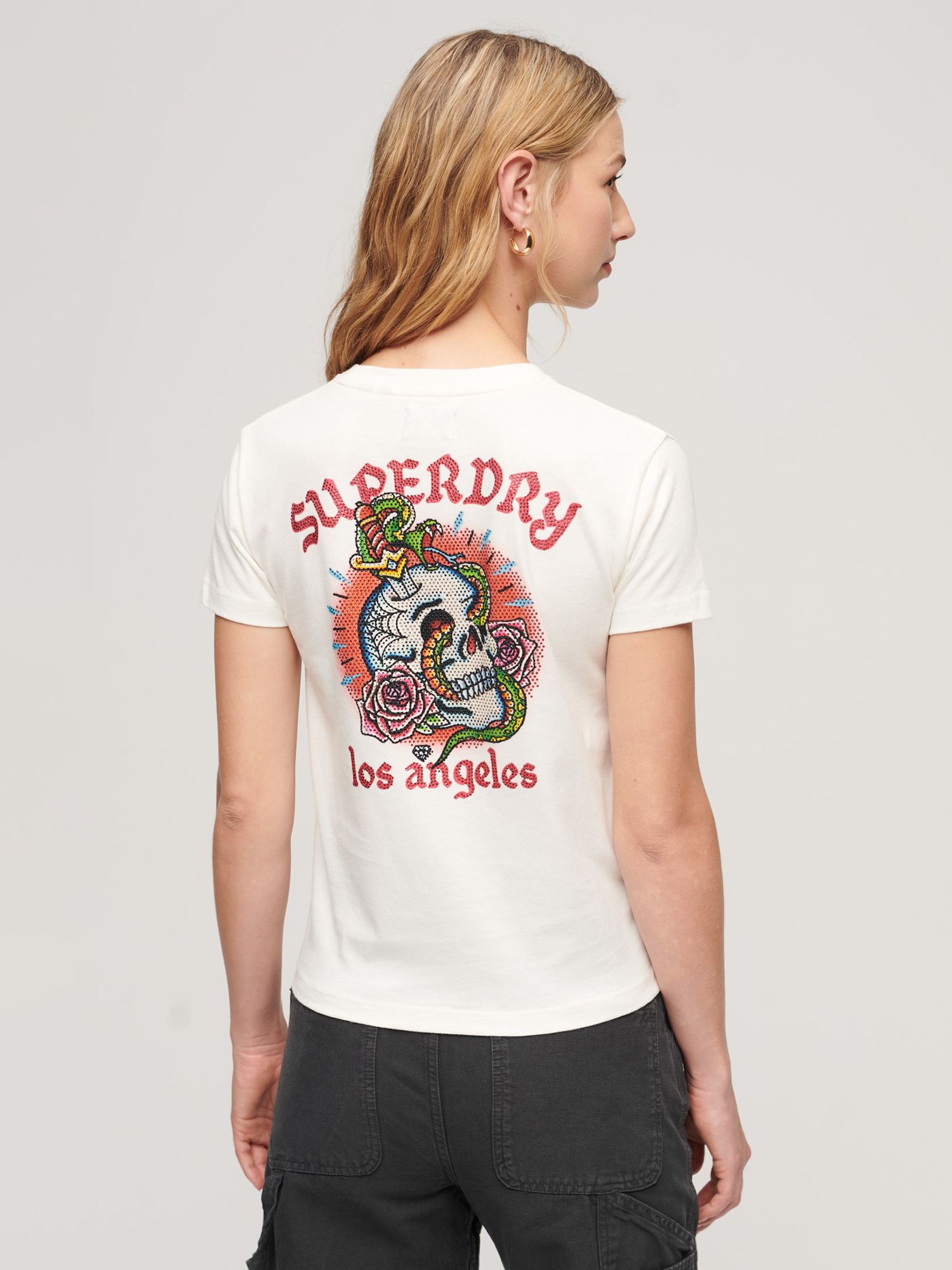 Buy Superdry Tattoo Rhinestone Skull T-Shirt, Winter White/Multi Online at johnlewis.com