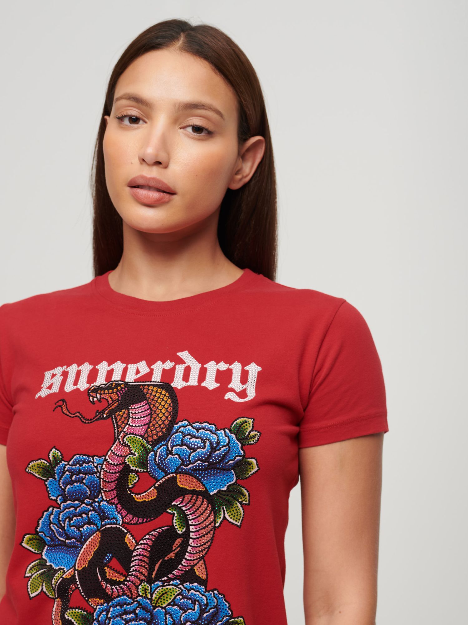 Buy Superdry Tattoo Rhinestone Cobra T-Shirt, Risk Red/Multi Online at johnlewis.com