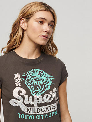 Superdry Cap Sleeve Vintage Style T-Shirt, Brown