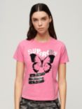 Superdry Lo-Fi Cotton Rock T-Shirt, Aurora Pink