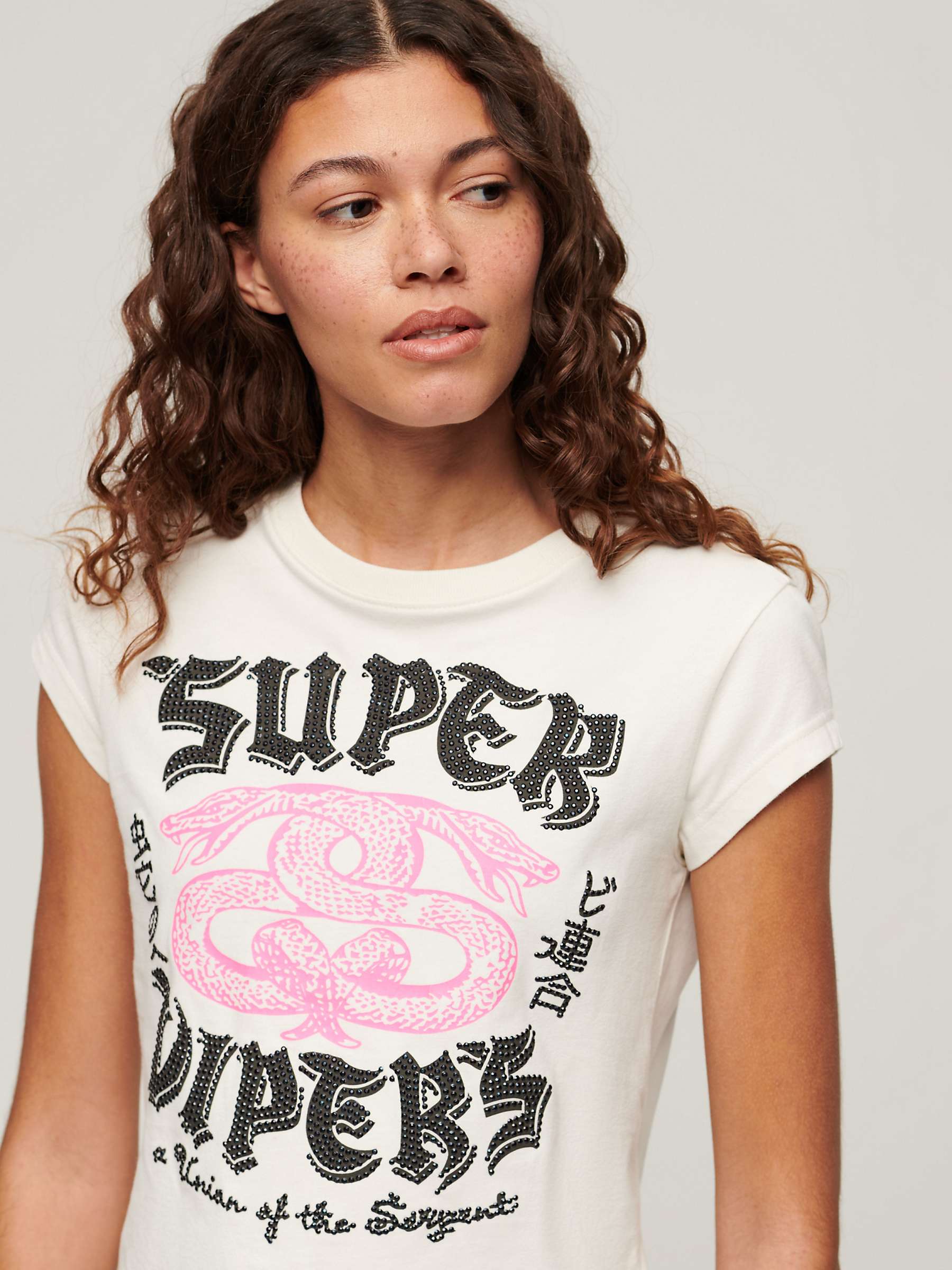 Buy Superdry Embroidered Cap Sleeve Cotton T-Shirt, Ecru Online at johnlewis.com